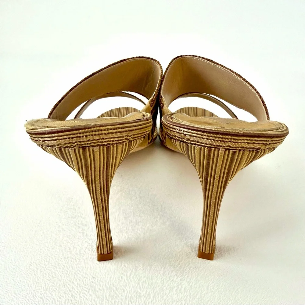 MANOLO BLAHNIK | Y2K Woven Greek Key Mule Heels Brown EU 39 Italy